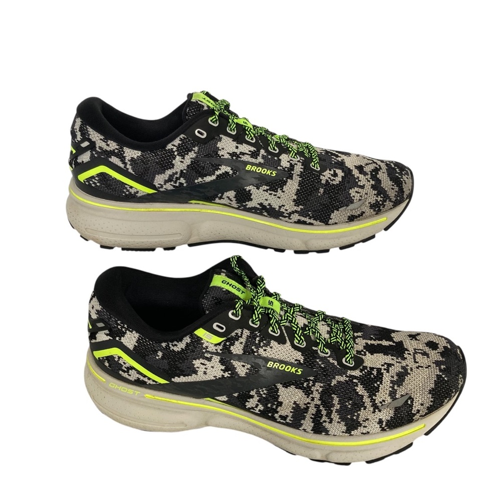 BROOKS GHOST 15 BLACK WHITE CAMO SNEAKERS RUNNING ATHLETIC SHOES WOMENS SZ 11